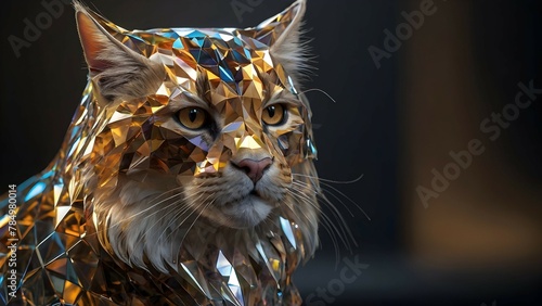 Imagina un gato con la forma y elegancia de un grifo, pero hecho completamente de cristal. Este ser mágico tiene líneas finas y detalladas que imitan las características de un grifo, como la cabeza de