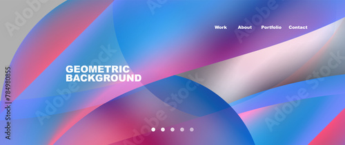 Automotive lighting and design elements such as hood, bumper, in shades of purple, violet, magenta, and electric blue on a colorful background with circles and waves