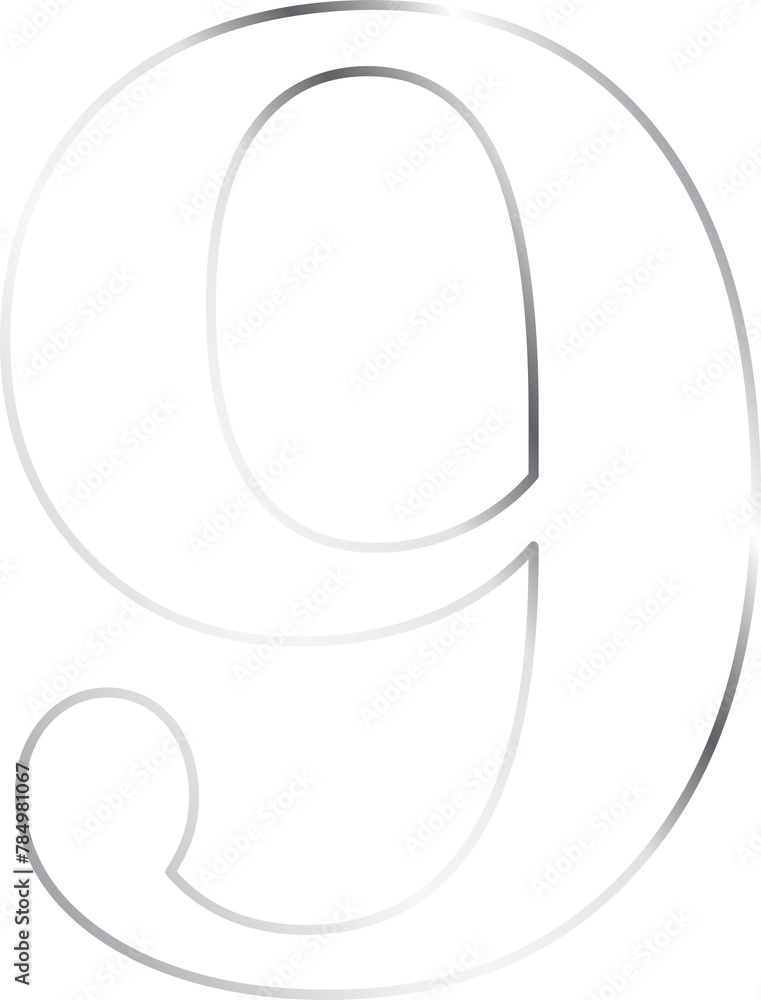 Number 9 with silver shining shade outline Number 9 with silver shining shade outline