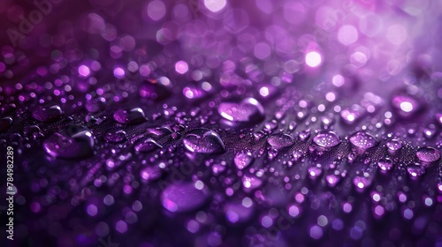 a close-up view of a purple water droplet, with a vibrant and sparkling background