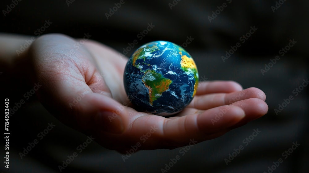 Earth Globe: A photo of a persons hand spinning a small Earth globe Earth Globe: A photo of a persons hand spinning a small Earth globe
