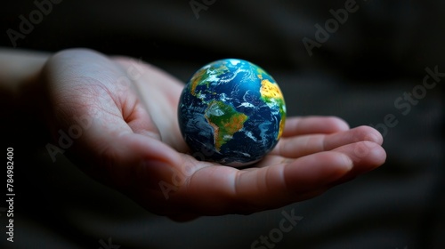 Earth Globe: A photo of a persons hand spinning a small Earth globe