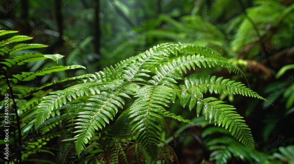 Environmental Concepts: A photo of a leafy fern in a rainforest