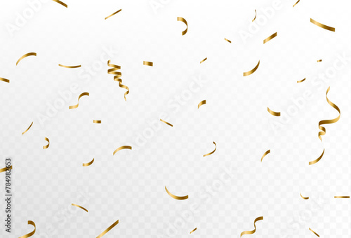 Confetti explosion on transparent background. Shiny golden paper cuts that fly . vector