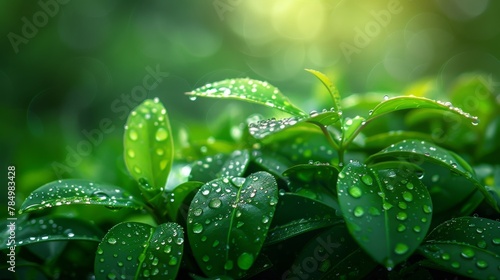 Foliage Backgrounds: An elegant photo of green leaves with dewdrops