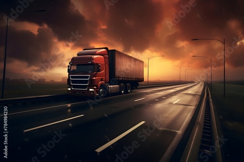 Truck on the highway in the evening © MahmudulHassan