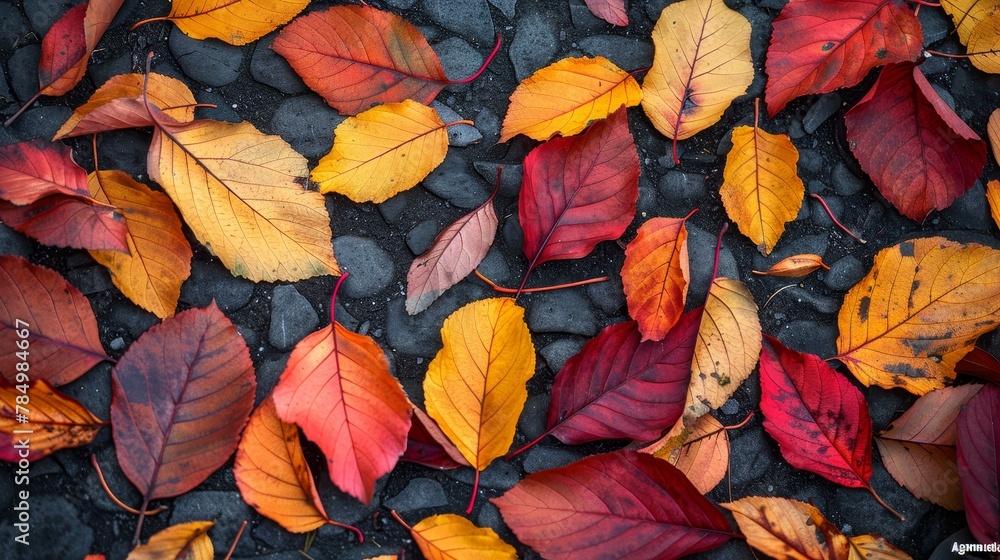 Seasonal Leaves: A photo of fallen leaves on the ground, with vibrant colors of red