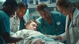 An intense moment in an emergency room, where a team of doctors and nurses work together to save a life, capturing the high stakes and teamwork of medical professionals.
