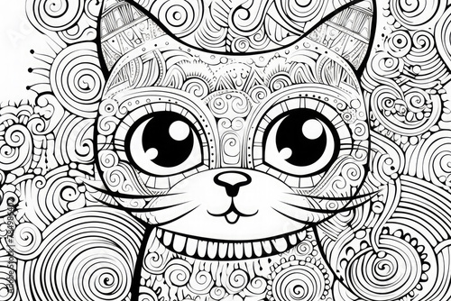 Hand drawn cat zentangle style. Coloring book for kids and adults.For adult and for children antistress coloring page, print, emblem,logo or tattoo,design, decor, T-shirt. photo