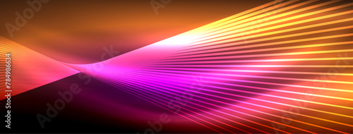 An electric blue light beam emerges from a purple triangle on a dark background, creating a colorful display resembling a watercolor painting at an art event