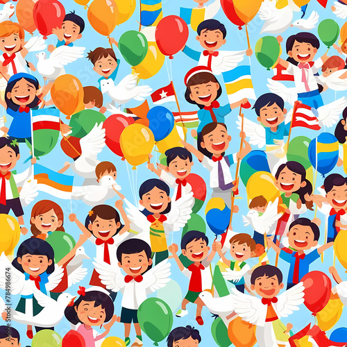 group of people holding balloons