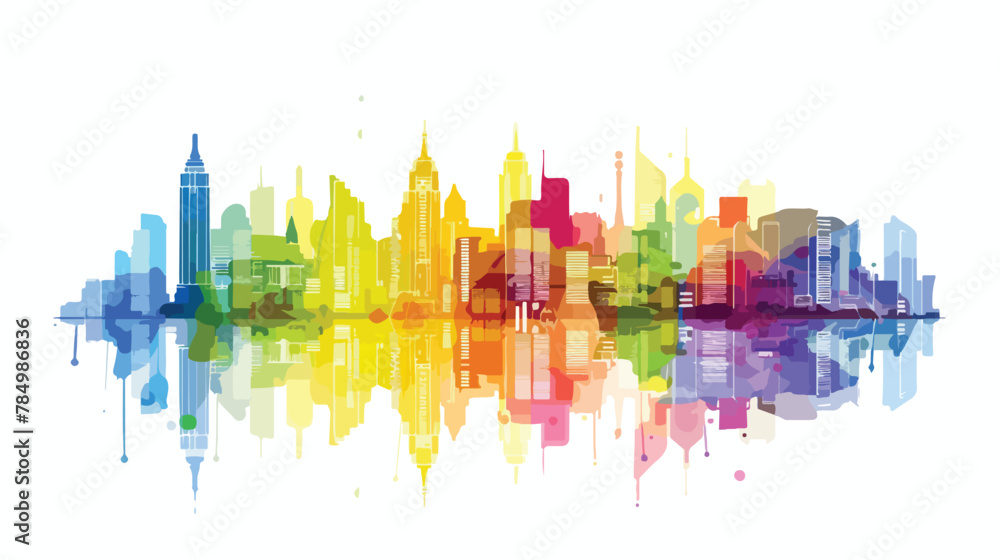 A city skyline with buildings that can change color 