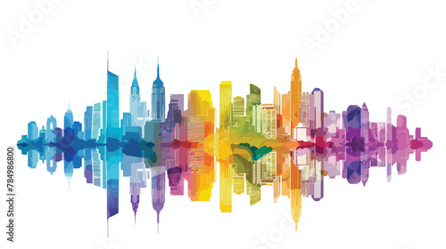 A city skyline with buildings that can change color 