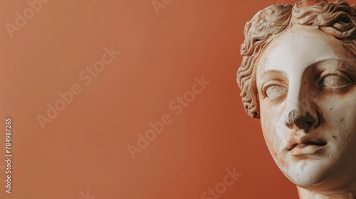 Ancient classical marble gypsum stoic, roman, greek bust, busts head sculpture against a colored background representing historical figures  © MiniMaxi