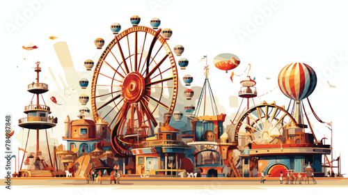 A clockwork amusement park with rides that move 