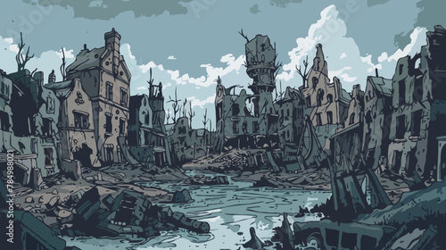 Abandoned city, cartoon hand-drawing, illustration