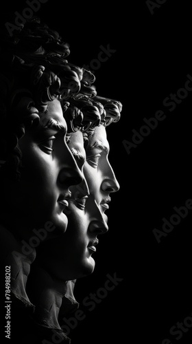 Ancient classical marble gypsum stoic, roman, greek bust, busts head sculpture against a colored background representing historical figures 