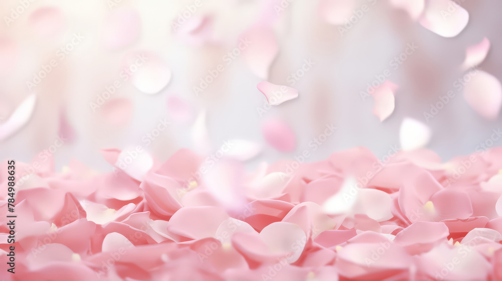 falling pink rose petals in soft color and a blur style  background,  first spring day
