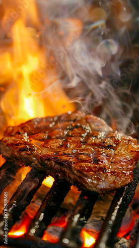 Juicy Grilled Steak Sizzling on a Charcoal Grill