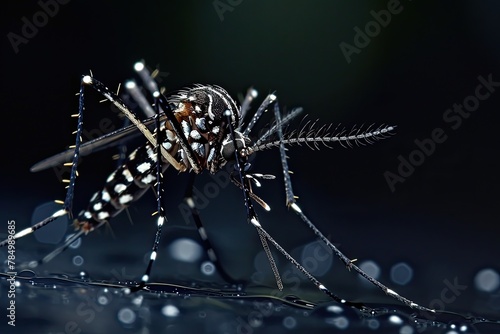Mystic portrait of Asian tiger mosquito beside view, full body shot, Close-up View, 