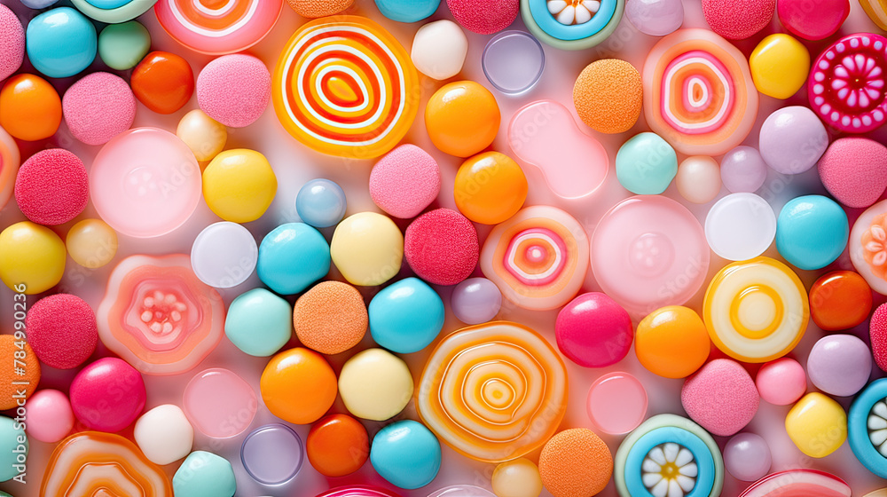 Plastic candies arranged to create a whimsical pattern, perfect for a cute and playful background Ai Generative Plastic candies arranged to create a whimsical pattern, perfect for a cute and playful background Ai Generative