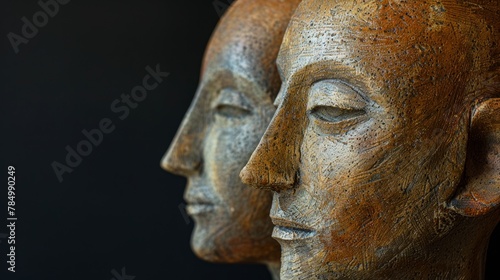 Ancient classical marble gypsum stoic, roman, greek bust, busts head sculpture against a colored background representing historical figures 