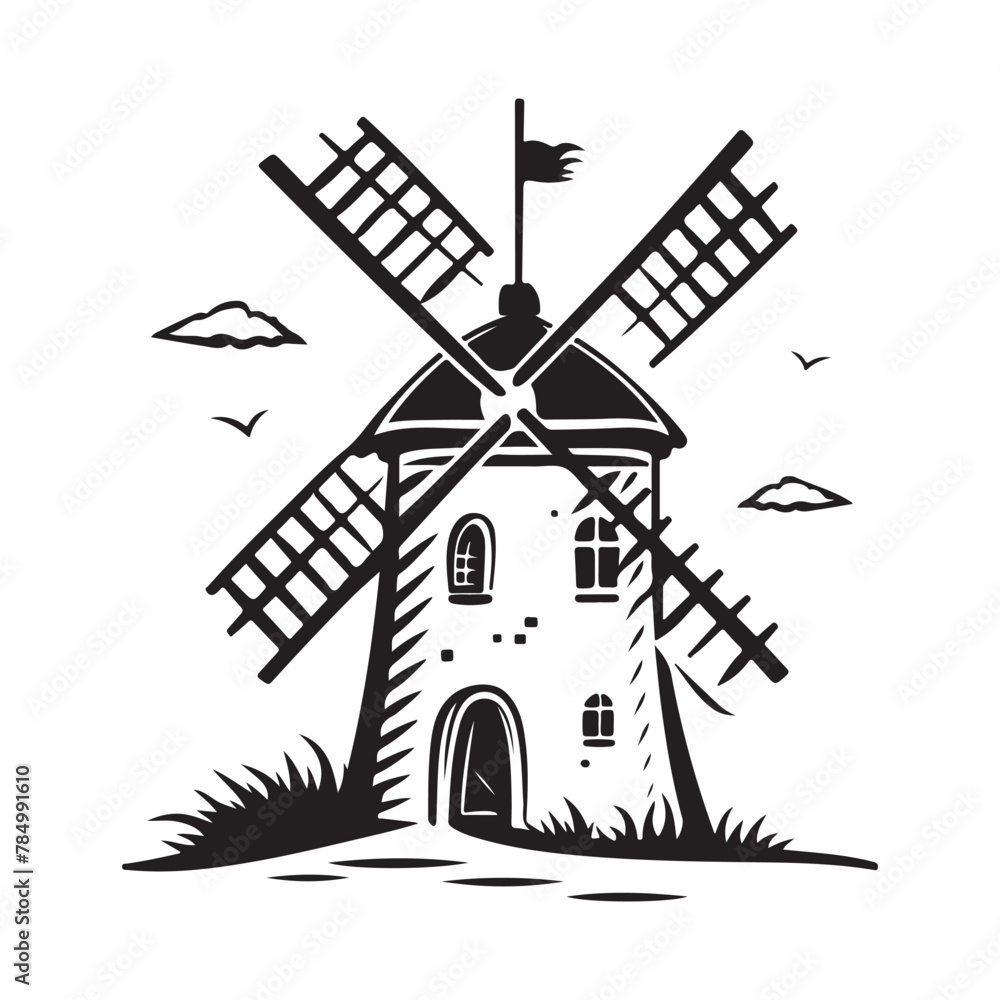 Windmill vector design , Windmill Illustration, windmill on the hill Windmill vector design , Windmill Illustration, windmill on the hill