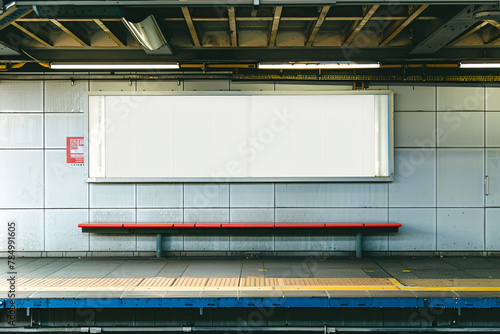 Blank white billboard on the metro station