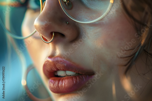 Delicate Golden Nose Piercing on Healthy Skin: An Example of Proper Piercing Care