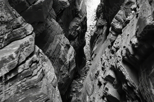 Narrow Canyon Passage Between Rocky Cliffs
