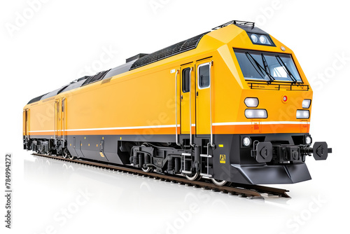 Bright Yellow Modern Diesel Locomotive Train on Isolated White Background