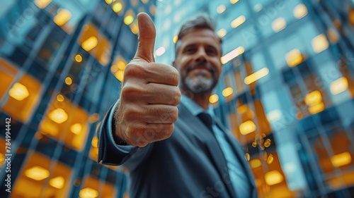 portrait of business people giving thumbs up