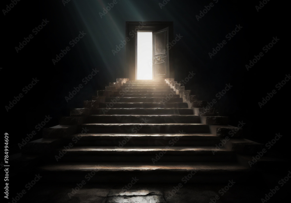 stairway leading to a small door that opened and emitted bright light stairway leading to a small door that opened and emitted bright light