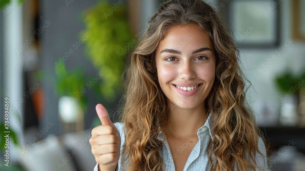 portrait of business people giving thumbs up