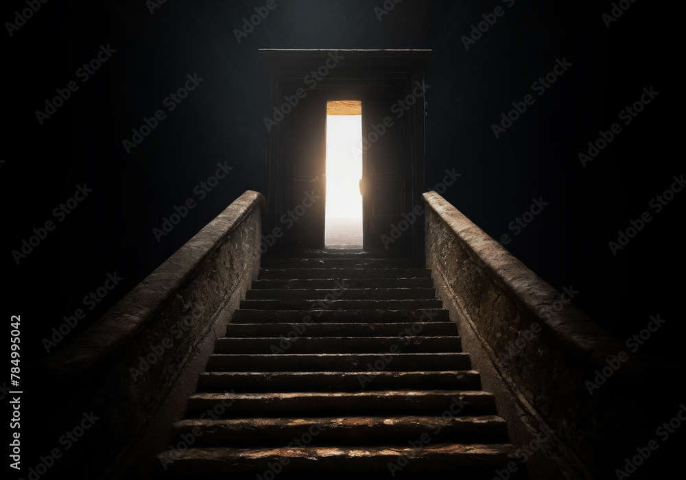 stairway leading to a small door that opened and emitted bright light