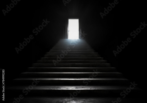 stairway leading to a small door that opened and emitted bright light