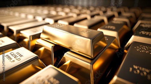 Gold bars stacked high, symbolizing the value of gold as a financial asset.