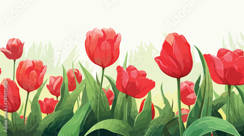 A garden spring web banner adorned with red tulips #784995875