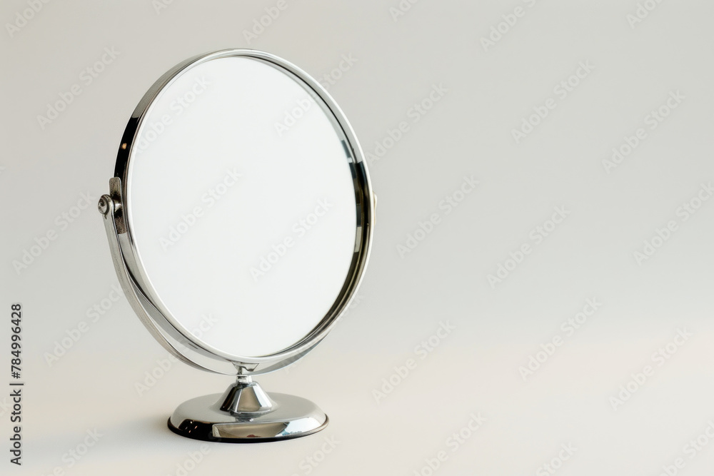 Fototapeta premium Classic Round Vanity Mirror on Stand with Reflection Isolated on White Background