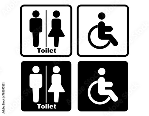 トイレのアイコン　男女　車椅子　白黒