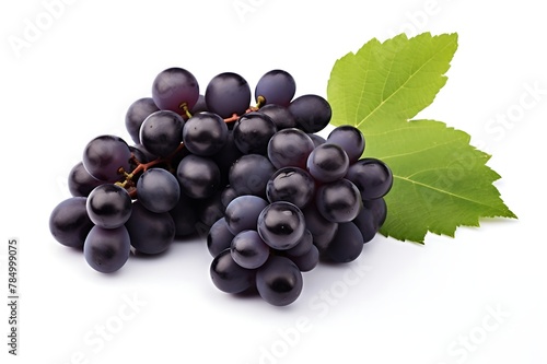 Black grapes with leaf fruit on white background