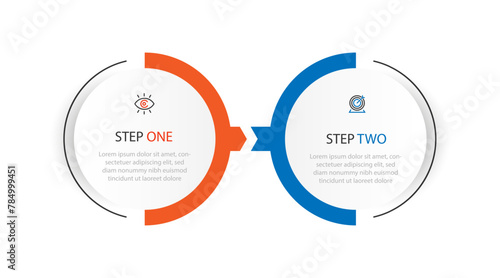 2 step workflow infographic template vector with circle line style