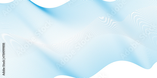 Abstract white blue blend digital wave line technology transparent background. Minimal carve wavy white and blue flowing wave lines and glowing moving lines. Futuristic sound wave lines background.
