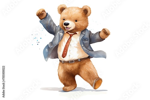 Teddy bear in business suit and tie. Watercolor illustration. photo