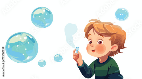 A little boy blowing soap bubbles graphic vector. vector