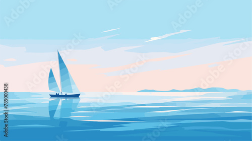 A lone sailboat drifting lazily on a calm azure sea 