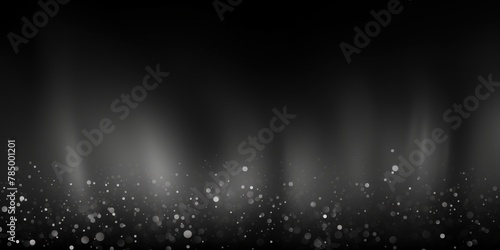 Abstract glowing light gray bokeh on a black background with empty space for product presentation, in the style of vector illustration design