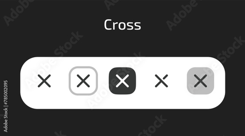 Cross icons in 5 different styles as vector 