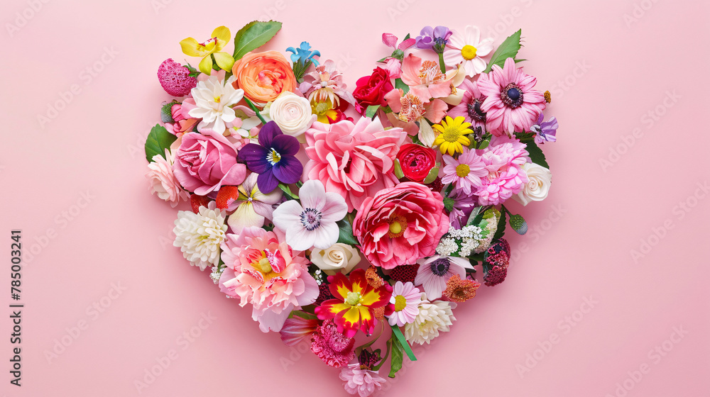 Illustration of heart shaped garland made of red and pink flowers, Valentine's Day love garland concept illustration Illustration of heart shaped garland made of red and pink flowers, Valentine's Day love garland concept illustration