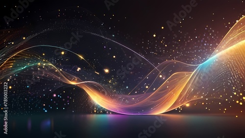 digital particles wave flow abstract motion technology background concept